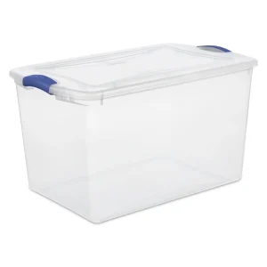 Pack of 6, 66 Quart Clear Plastic Storage with Blue Latch Lid