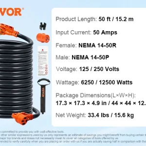 VEVOR 25/50 ft RV Power Cord 30/50 Amp with LED Indicator Handle